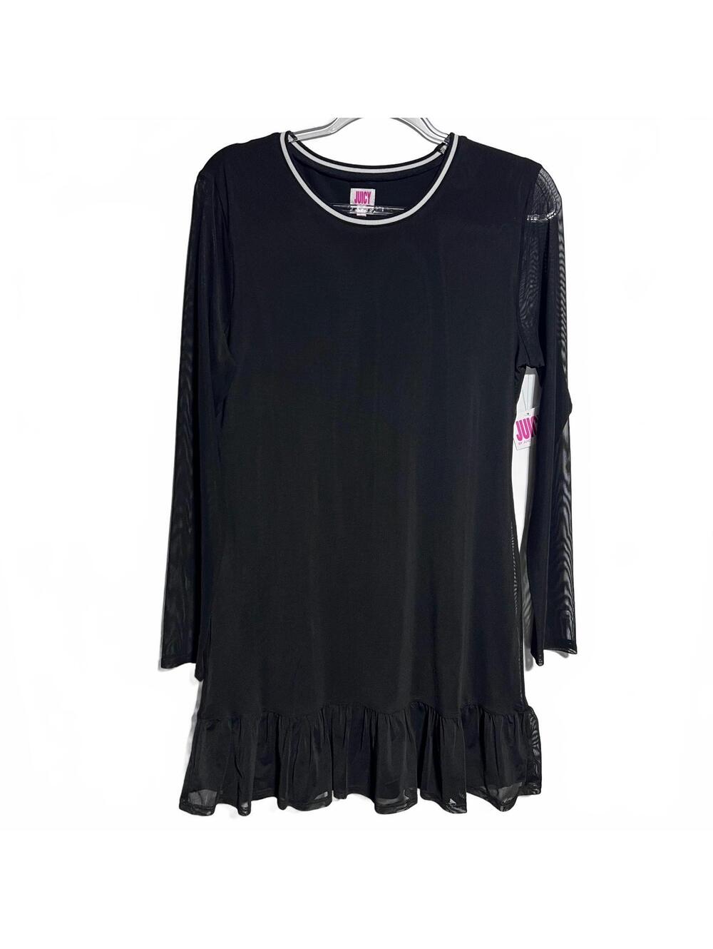 Juicy by Juicy Couture Black Long Bell Sleeve Mesh Dress Drop Waist Ruffle